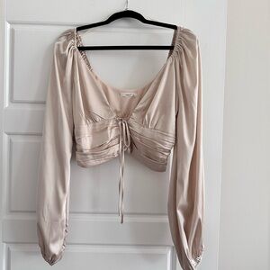 TIMING | champagne tie front crop top | size large
